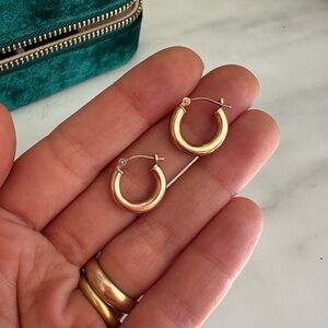 14k Gold Hoop Earrings - Classic Small Chunky Hoops